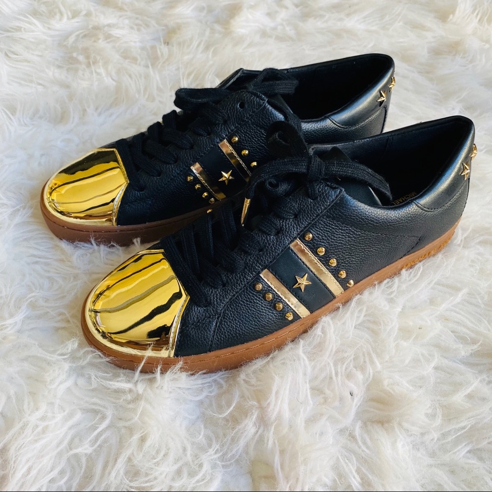 NWT Michael Kors Gold Star Stud Leather Sneakers - Picture 4 of 8